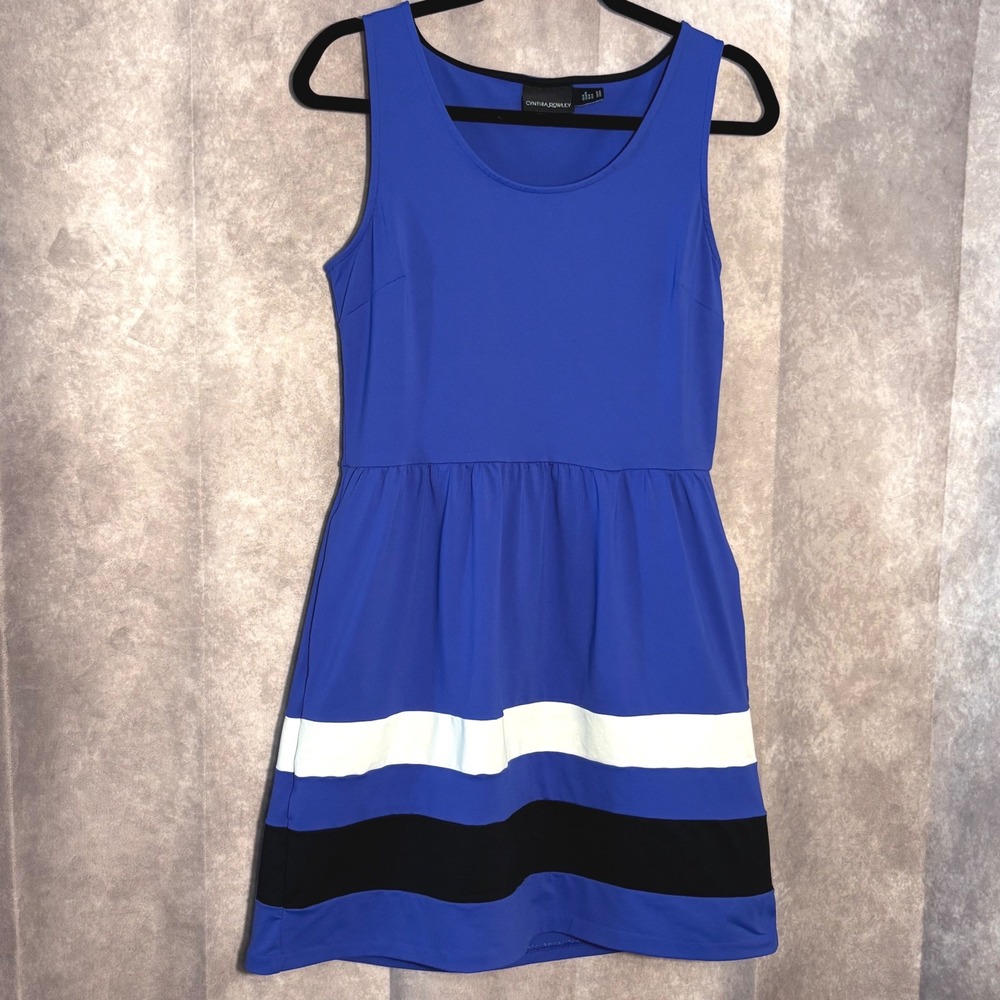 Cynthia Rowley Dress Womens Medium Blue Colorblock Nautical Fit Flare Pockets